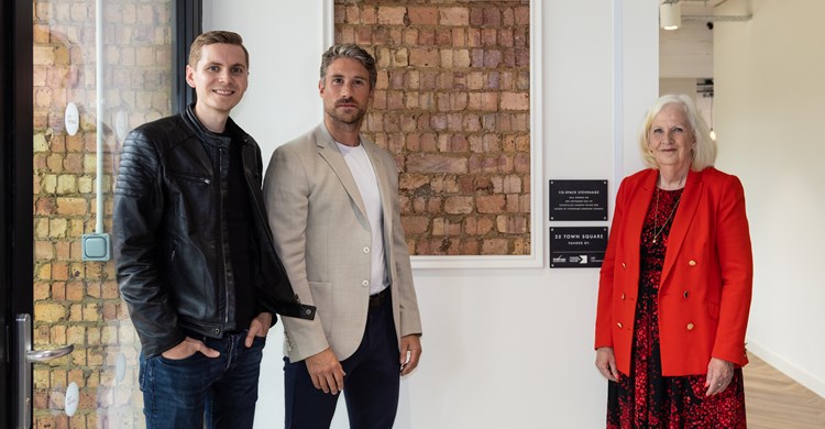(l to r) Co-Space co-founders William Stokes and Alistair Thomas; Cllr Sharon Taylor OBE, Leader, Stevenage Borough Council